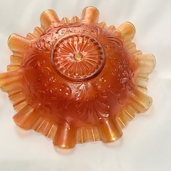 Vintage Orange Carnival Glass Fluted Bowl - Picture 4 of 6
